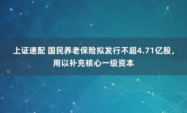 上证速配 国民养老保险拟发行不超4.71亿股，用以补充核心一级资本