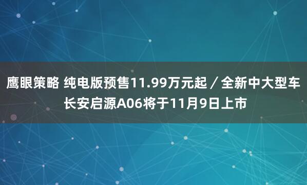 鹰眼策略 纯电版预售11.99万元起／全新中大型车 长安启源A06将于11月9日上市